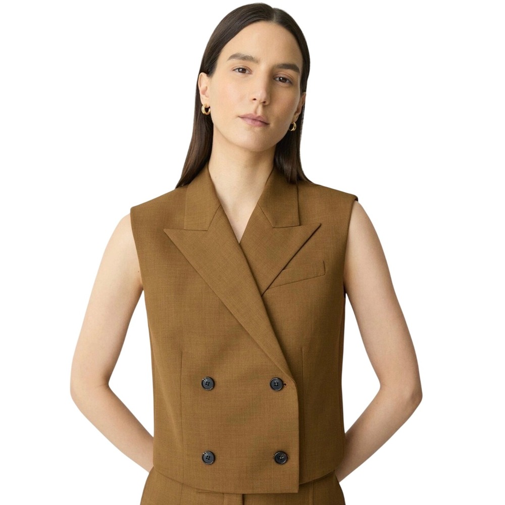 Theory Double-Breasted Vest in City Twill Dark Bronze Women size 4 NWT $295